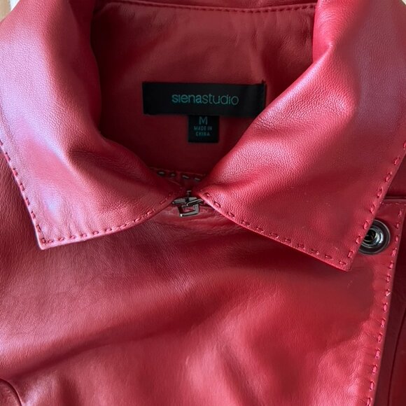Red Leather Moto Jacket size M - Picture 11 of 13